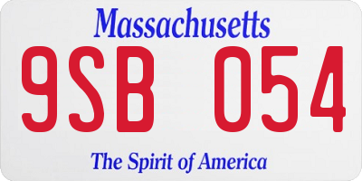 MA license plate 9SB054