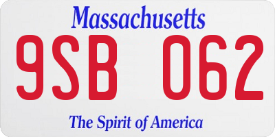 MA license plate 9SB062