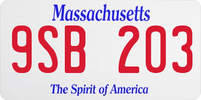 MA license plate 9SB203