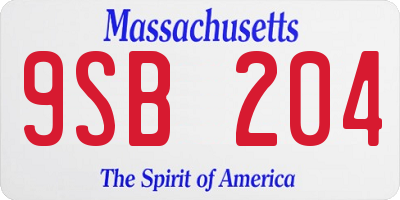 MA license plate 9SB204