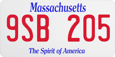 MA license plate 9SB205