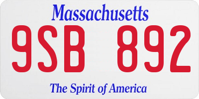 MA license plate 9SB892