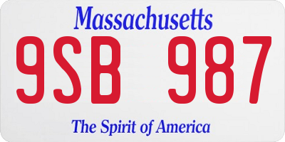 MA license plate 9SB987