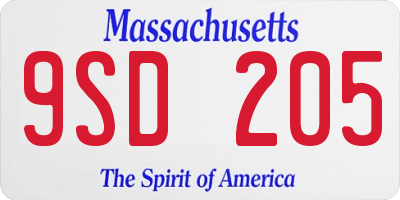 MA license plate 9SD205