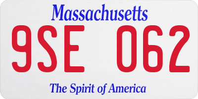 MA license plate 9SE062