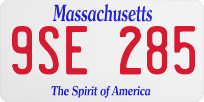 MA license plate 9SE285