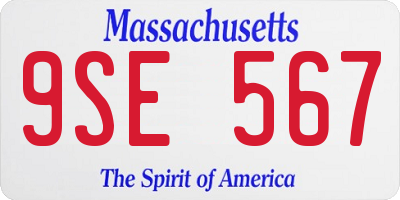 MA license plate 9SE567