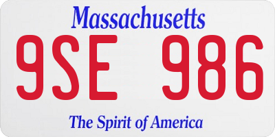 MA license plate 9SE986