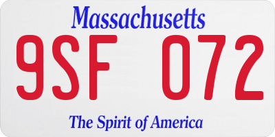 MA license plate 9SF072