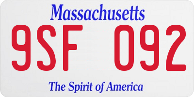 MA license plate 9SF092
