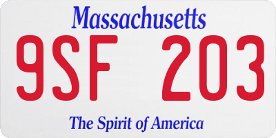 MA license plate 9SF203