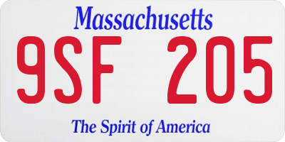 MA license plate 9SF205