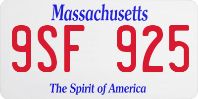 MA license plate 9SF925