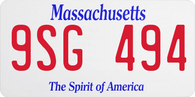 MA license plate 9SG494