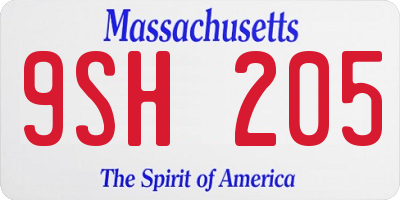 MA license plate 9SH205
