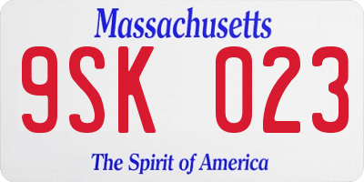 MA license plate 9SK023