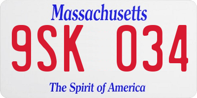MA license plate 9SK034