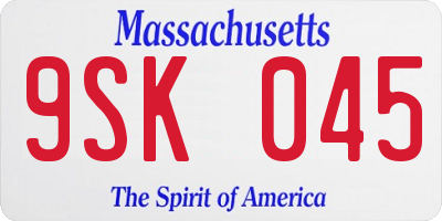 MA license plate 9SK045