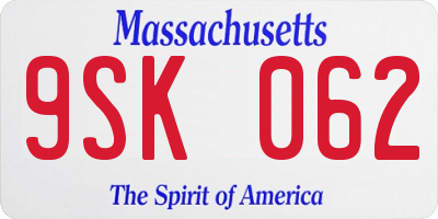 MA license plate 9SK062