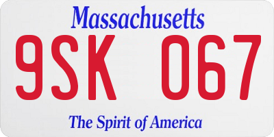 MA license plate 9SK067