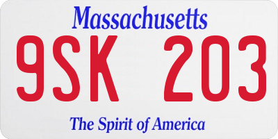 MA license plate 9SK203