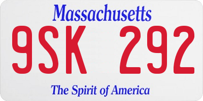 MA license plate 9SK292