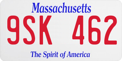 MA license plate 9SK462