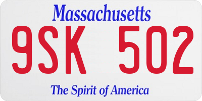 MA license plate 9SK502