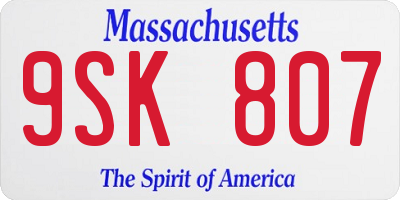 MA license plate 9SK807