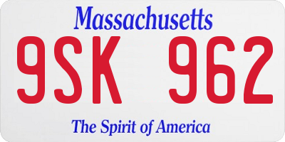 MA license plate 9SK962