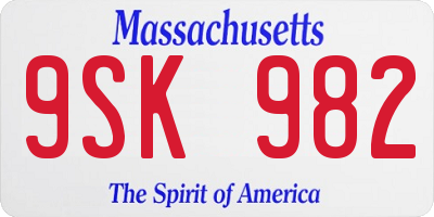 MA license plate 9SK982