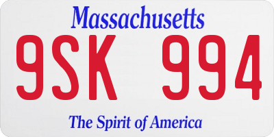 MA license plate 9SK994