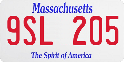 MA license plate 9SL205