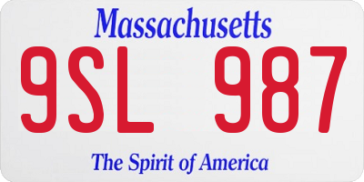 MA license plate 9SL987