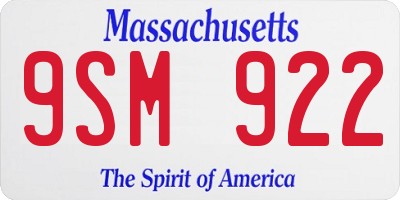 MA license plate 9SM922
