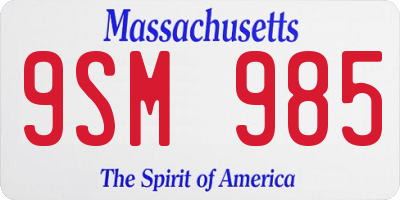 MA license plate 9SM985