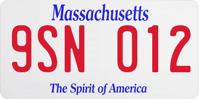 MA license plate 9SN012