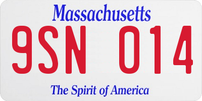 MA license plate 9SN014