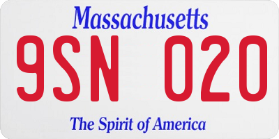 MA license plate 9SN020
