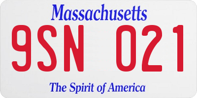 MA license plate 9SN021