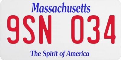 MA license plate 9SN034