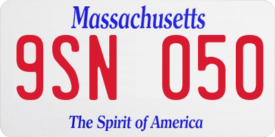 MA license plate 9SN050