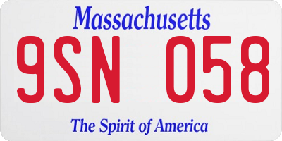 MA license plate 9SN058