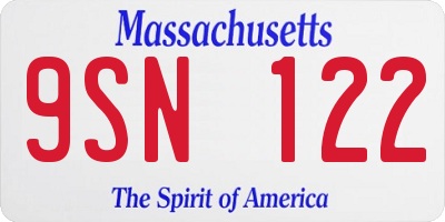 MA license plate 9SN122