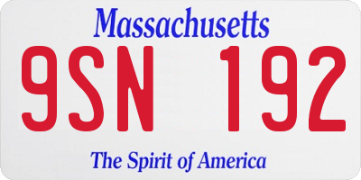 MA license plate 9SN192