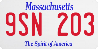 MA license plate 9SN203