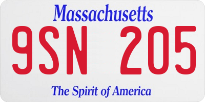 MA license plate 9SN205