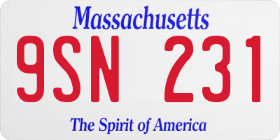 MA license plate 9SN231