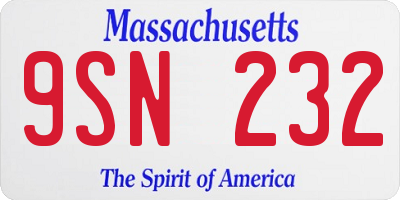 MA license plate 9SN232