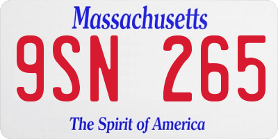 MA license plate 9SN265
